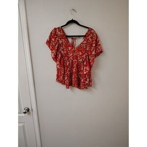 Red Floral Peplum Blouse - Women